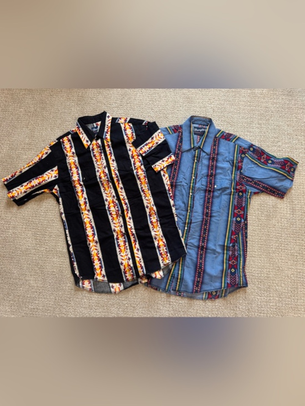 2 Wrangler Vintage pearl snap aztec print short sleeve shirts
